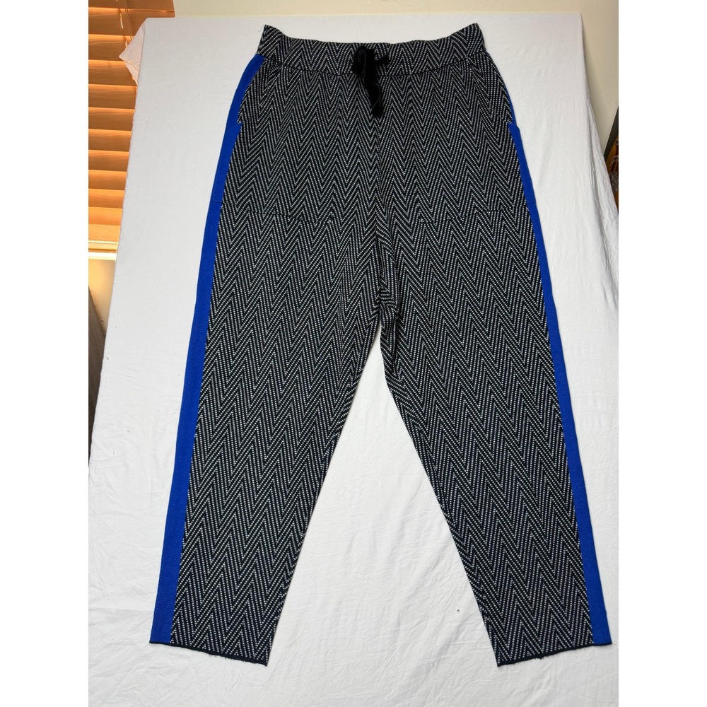 Anthropologie Knit Jogger Pants Chevron Blue Side Stripe Velvet Tie Large